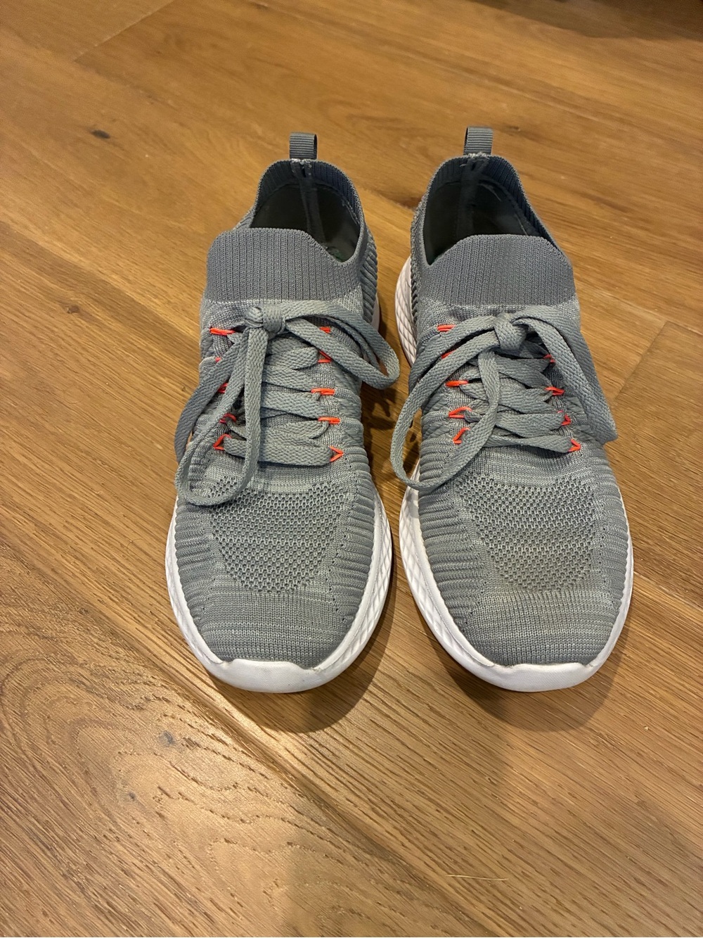 Gray Knit Athletic Sneakers with Orange Accents